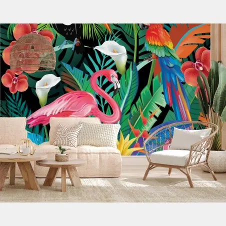 Papier peint jungle tropicale aux oiseaux colorés – Wallnifity®