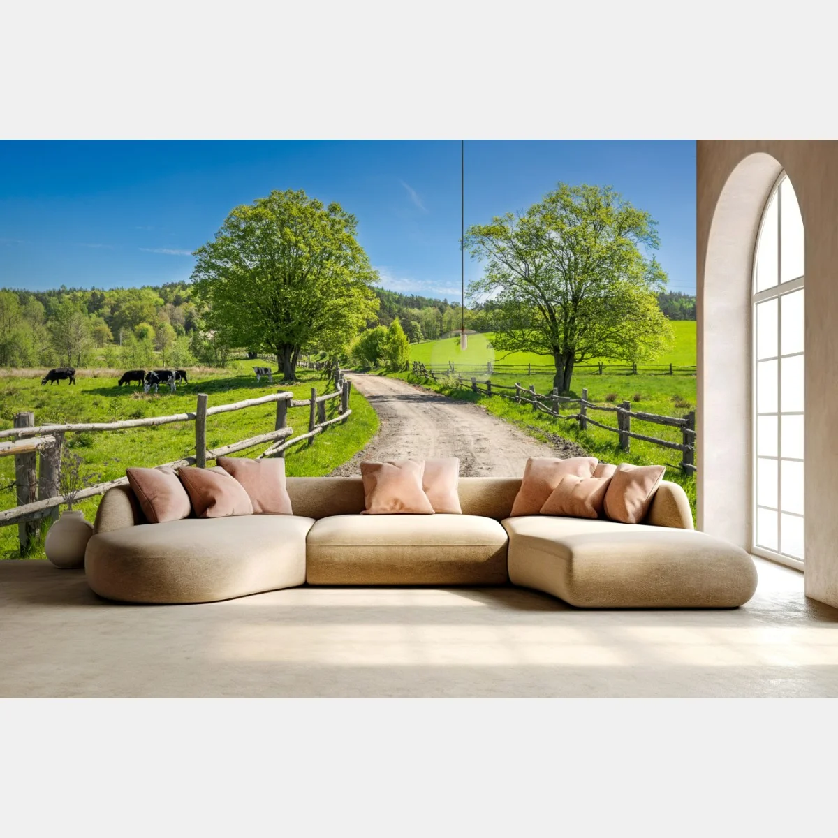 Papier peint chemin de campagne verdoyant sous un ciel bleu – Wallnifity® Papier peint chemin de campagne verdoyant sous un ciel bleu – Wallnifity®
