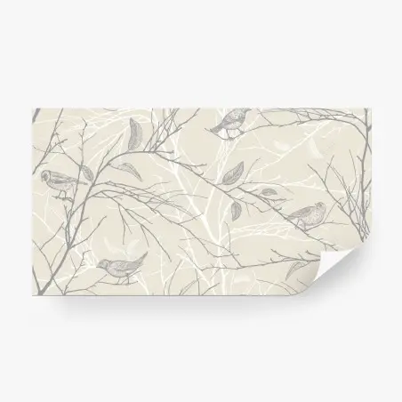 Papier peint motif oiseaux et branches minimaliste en beige – Wallnifity®