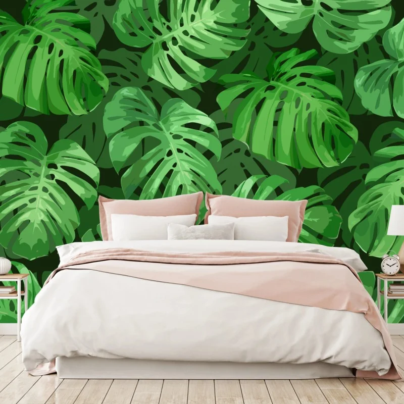 Papier peint motif tropical de feuilles de monstera – Wallnifity®