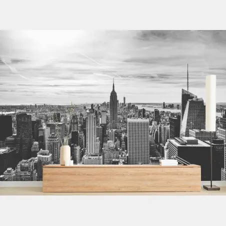 Papier peint panorama urbain de New York en noir et blanc – Wallnifity®