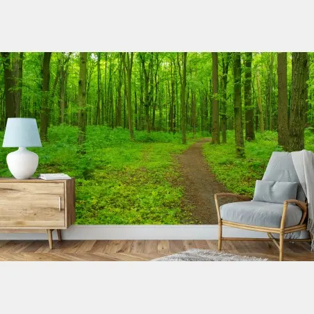 Papier peint forêt verdoyante et sentier sinueux – Wallnifity®