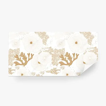 Papier peint motif corail et anémones dorées sur fond blanc – Wallnifity®