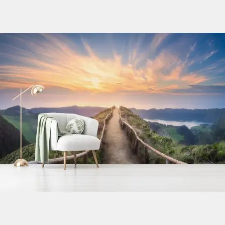 Papier peint panorama du sentier au coucher du soleil – Wallnifity®