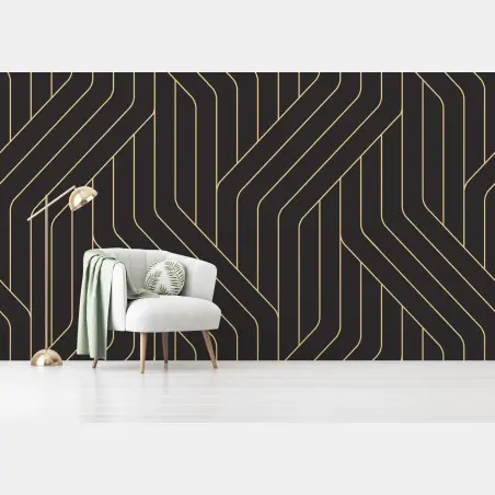 Papier peint motif géométrique art déco noir et or – Wallnifity®