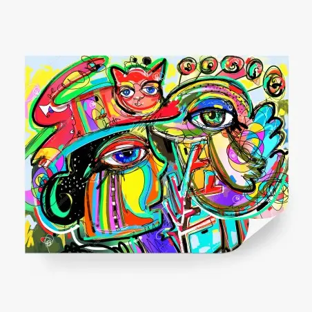 Papier peint rencontre colorée: visage, oiseau et chat rouge – Wallnifity®