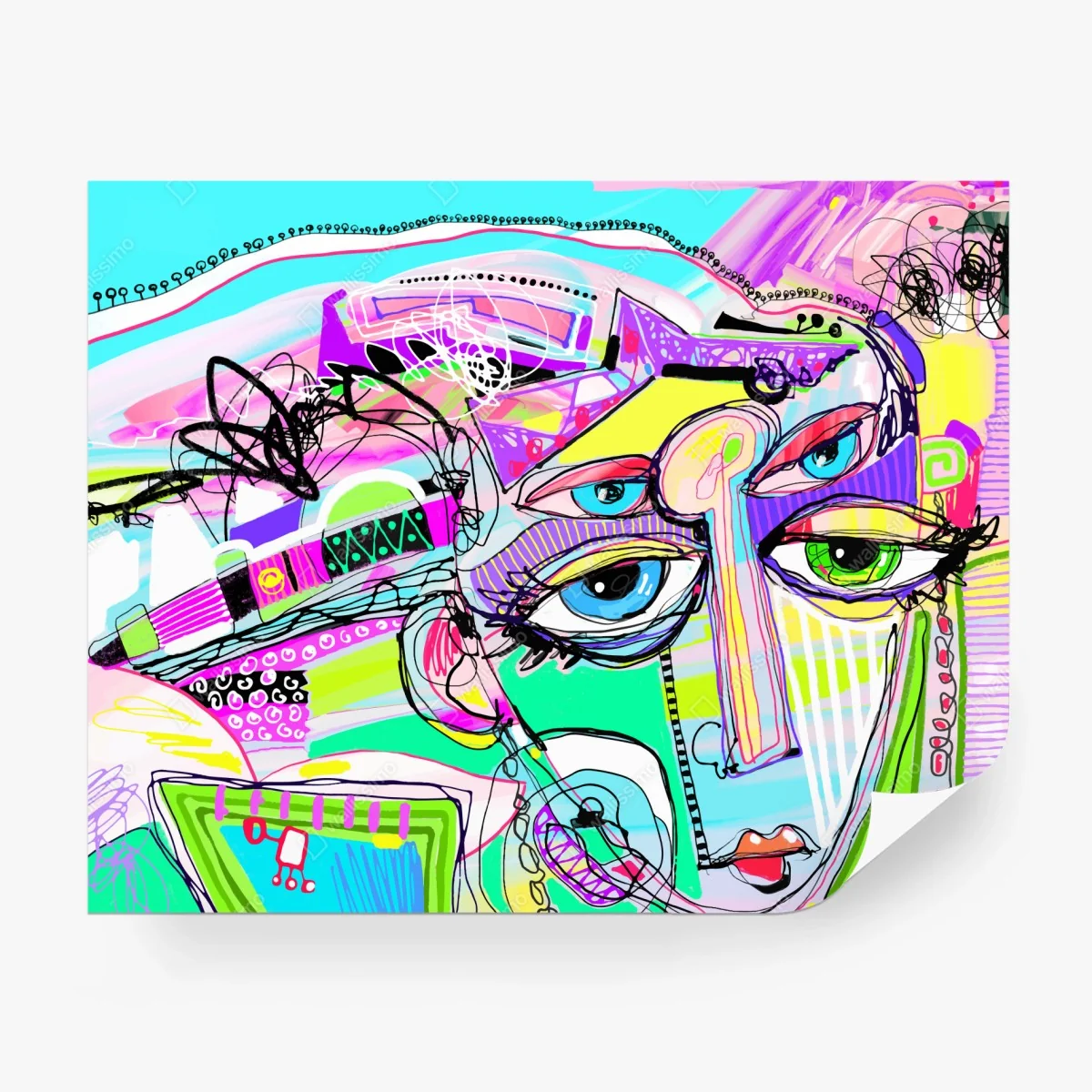 Papier peint portrait abstrait multicolore pour intérieur – Wallnifity® Papier peint portrait abstrait multicolore pour intérieur – Wallnifity®