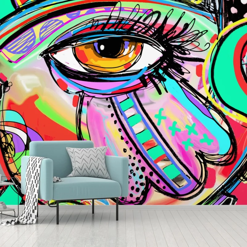 Papier peint regard pop-art multicolore et abstrait – Wallnifity® Papier peint regard pop-art multicolore et abstrait – Wallnifity®