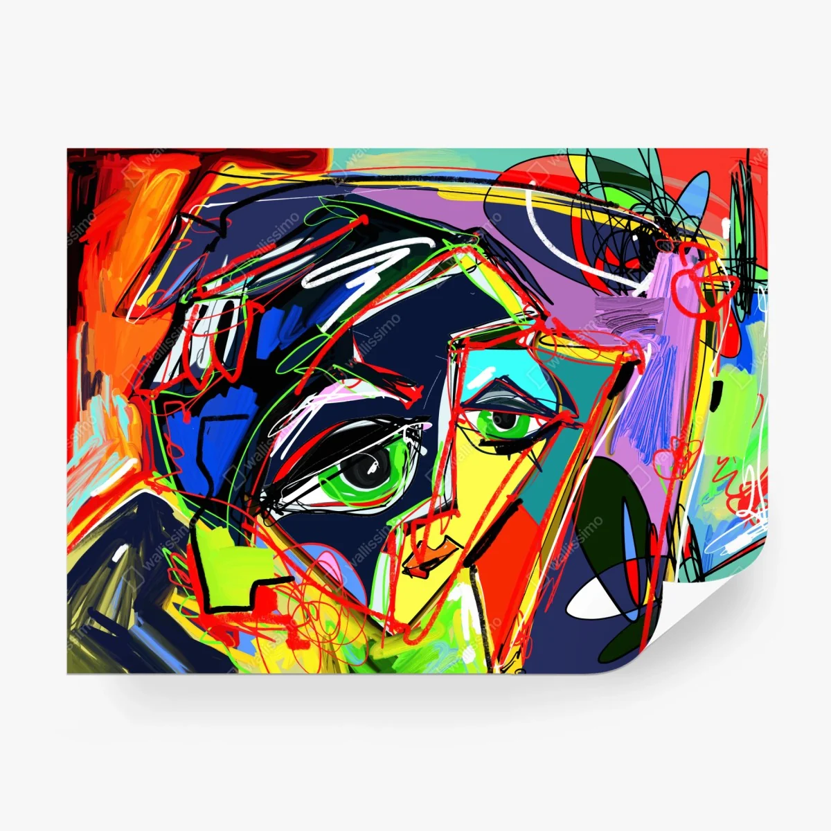 Papier peint portrait abstrait aux couleurs vives et lignes dynamiques – Wallnifity®