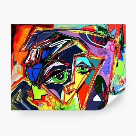 Papier peint portrait abstrait aux couleurs vives et lignes dynamiques – Wallnifity®