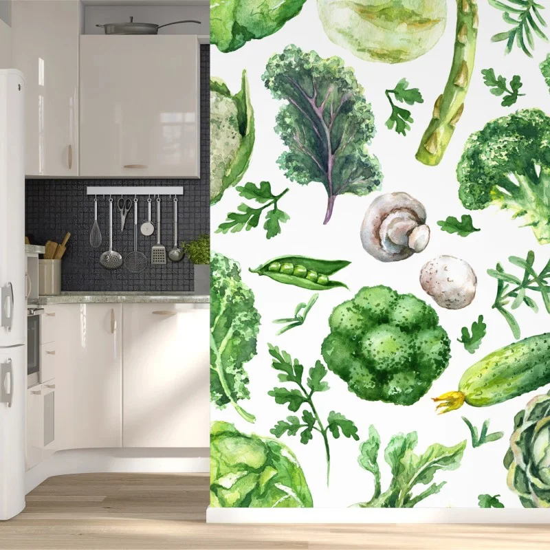 Papier peint motif légumes verts en aquarelle – Wallnifity® Papier peint motif légumes verts en aquarelle – Wallnifity®