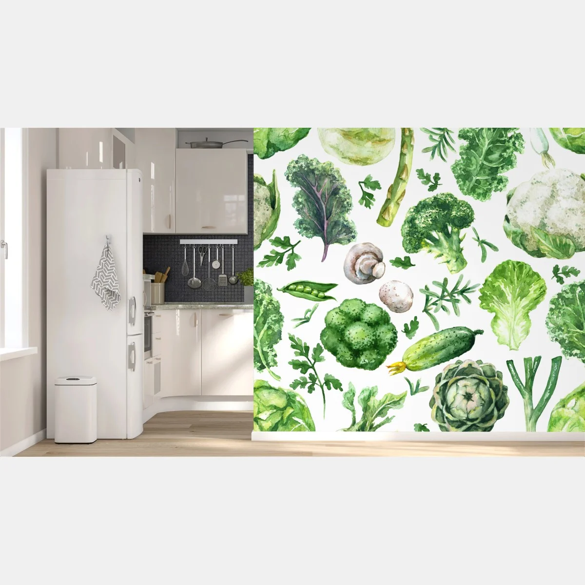 Papier peint motif légumes verts en aquarelle – Wallnifity® Papier peint motif légumes verts en aquarelle – Wallnifity®