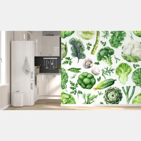 Papier peint motif légumes verts en aquarelle – Wallnifity®