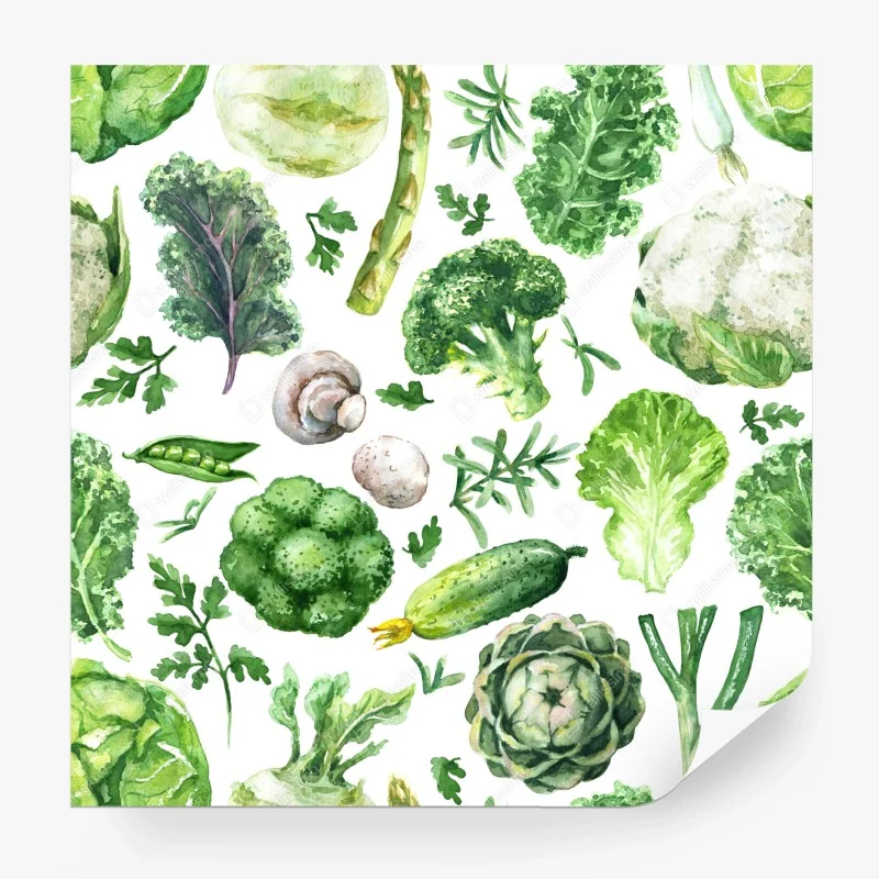 Papier peint motif légumes verts en aquarelle – Wallnifity® Papier peint motif légumes verts en aquarelle – Wallnifity®
