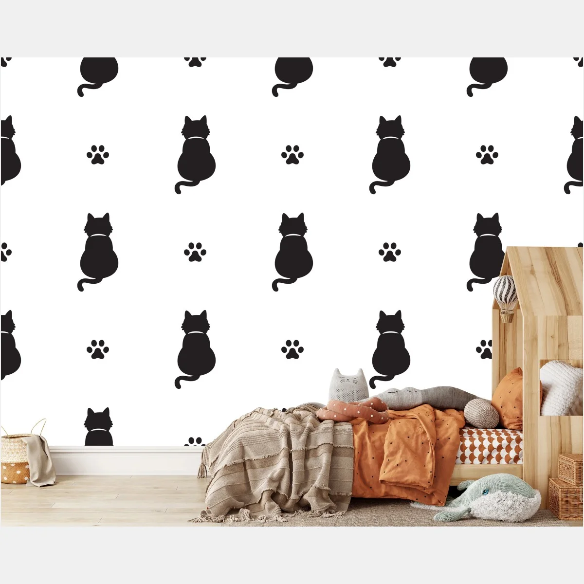 Papier peint motif silhouettes de chats et empreintes – Wallnifity® Papier peint motif silhouettes de chats et empreintes – Wallnifity®