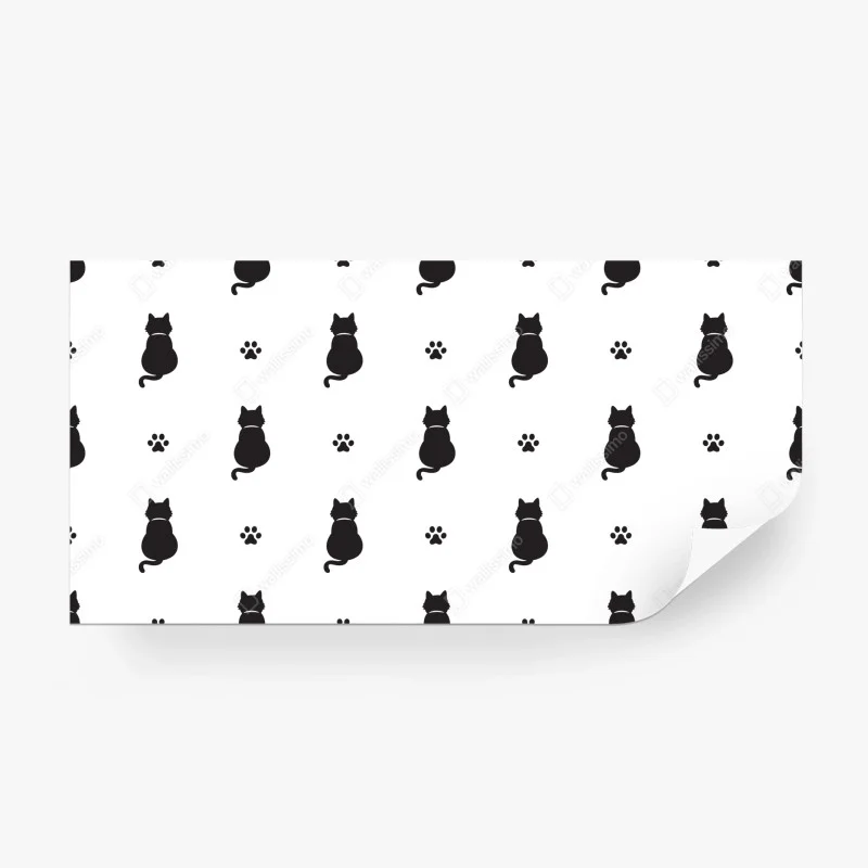 Papier peint motif silhouettes de chats et empreintes – Wallnifity® Papier peint motif silhouettes de chats et empreintes – Wallnifity®