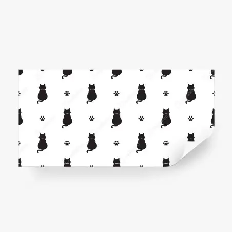 Papier peint motif silhouettes de chats et empreintes – Wallnifity®