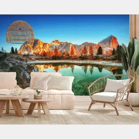 Papier peint reflets dorés au lac alpin – Wallnifity®