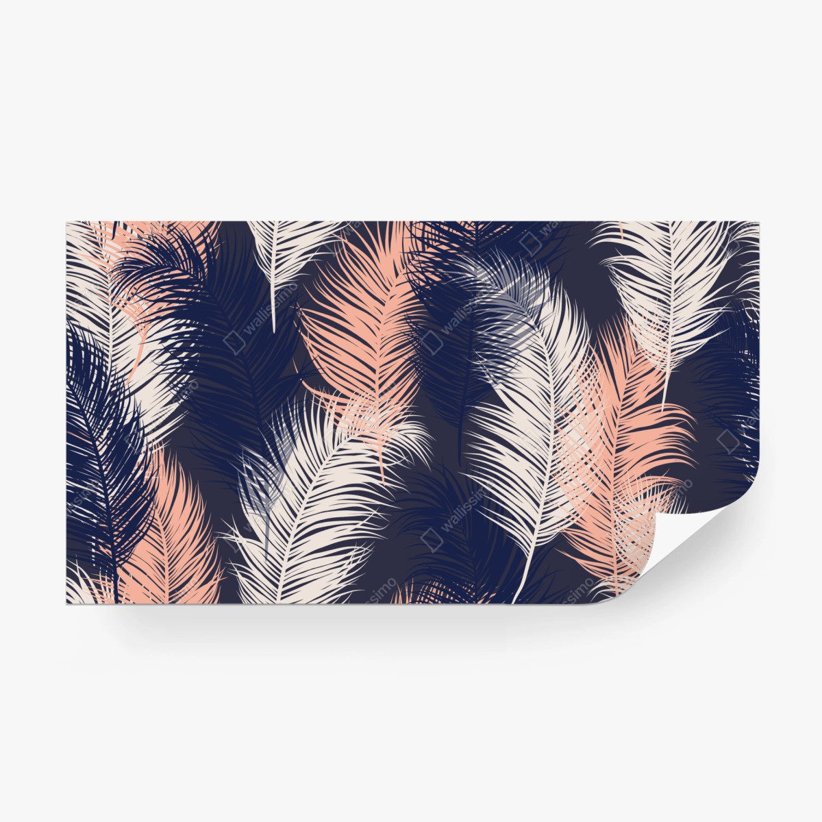 Papier peint motif plumes corail et bleu marine – Wallnifity®