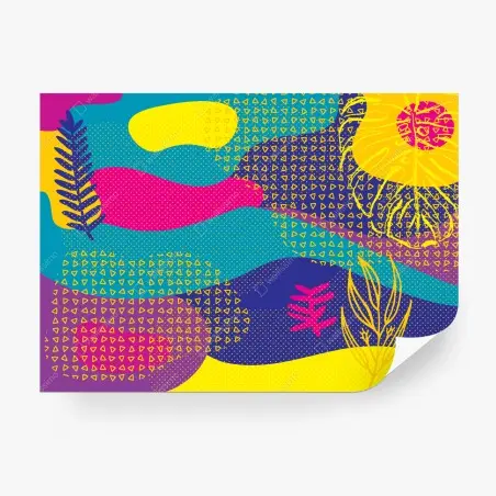 Papier peint composition abstraite colorée à motifs tropicaux – Wallnifity®
