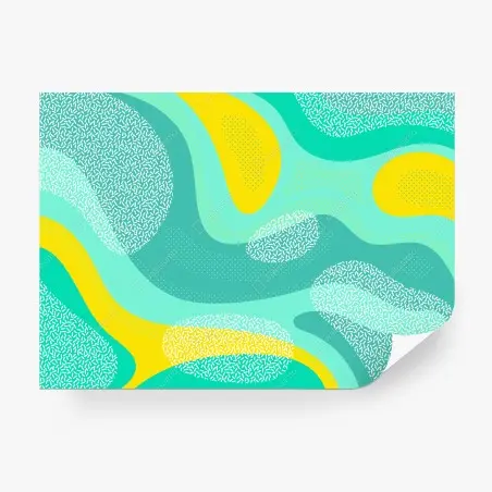 Papier peint vagues abstraites menthe et jaune aux motifs graphiques – Wallnifity®