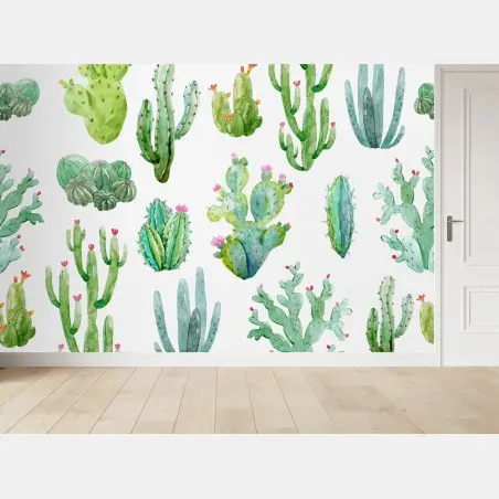 Papier peint motif de cactus aquarelle – Wallnifity®