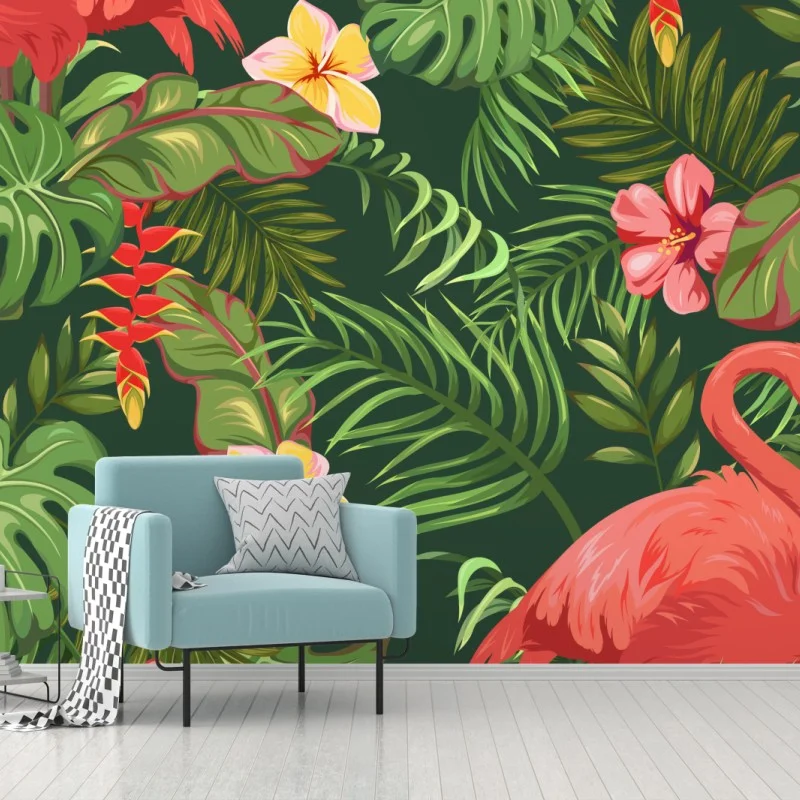 Papier peint motif tropical aux flamants roses et feuillages – Wallnifity® Papier peint motif tropical aux flamants roses et feuillages – Wallnifity®