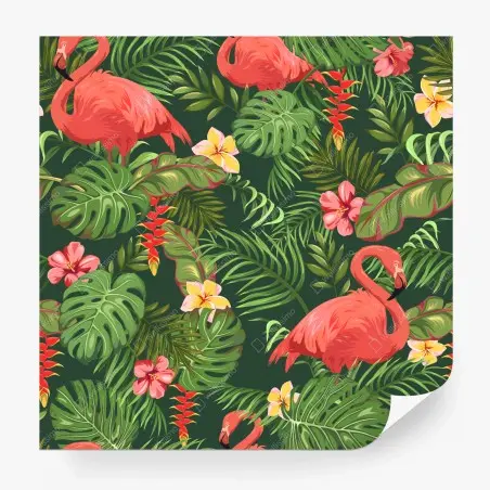 Papier peint motif tropical aux flamants roses et feuillages – Wallnifity®