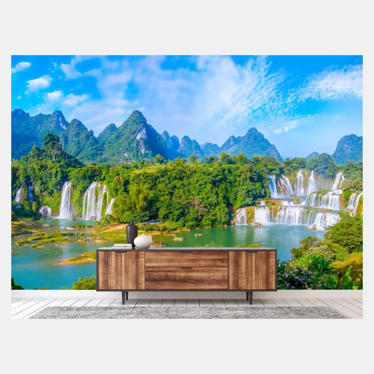 Papier peint cascade spectaculaire dans un paysage karstique – Wallnifity® Papier peint cascade spectaculaire dans un paysage karstique – Wallnifity®