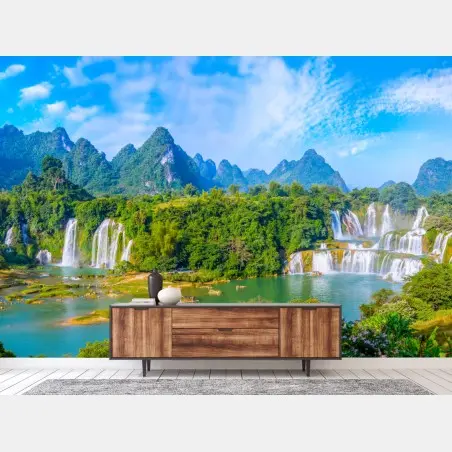 Papier peint cascade spectaculaire dans un paysage karstique – Wallnifity®