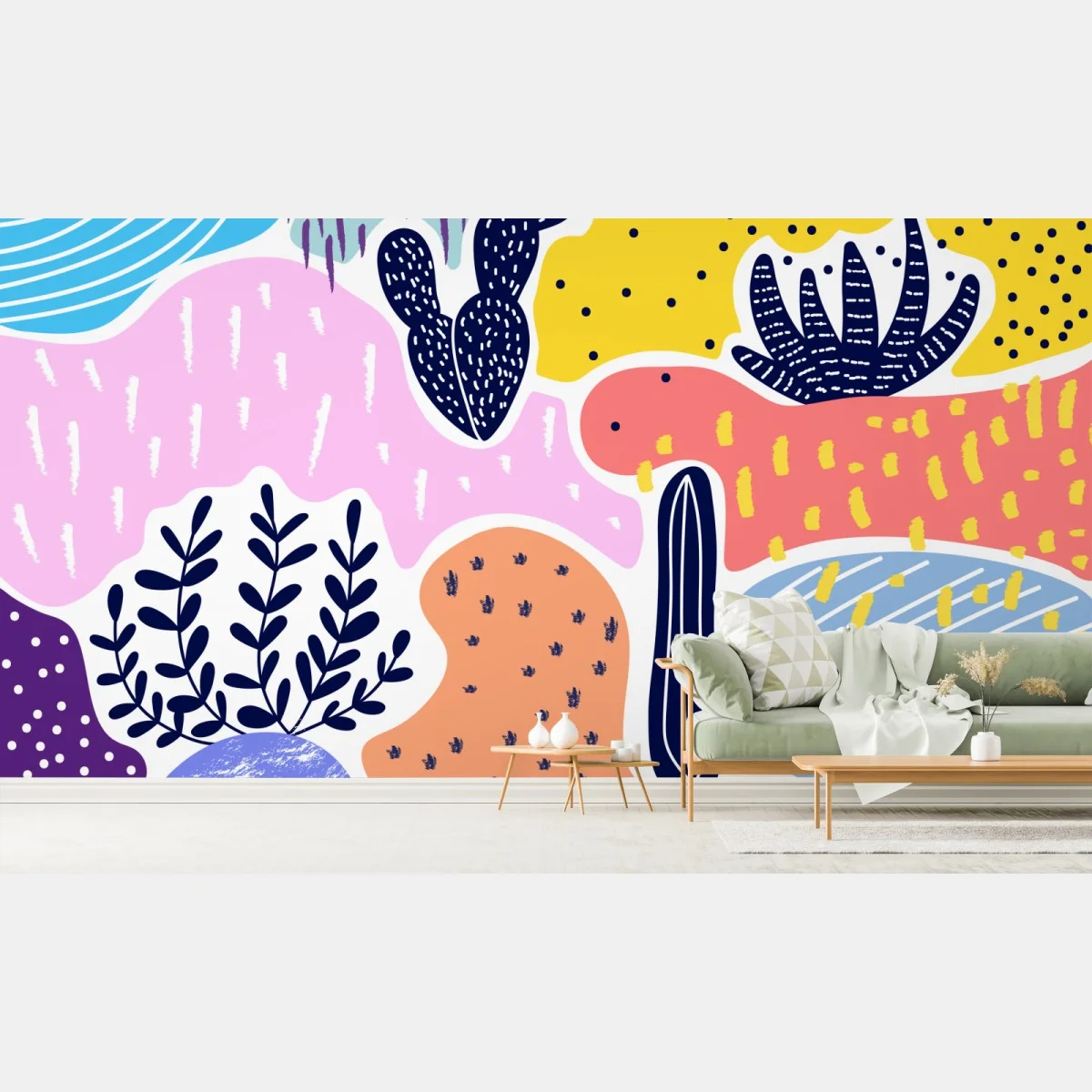 Papier peint composition botanique colorée aux formes organiques – Wallnifity® Papier peint composition botanique colorée aux formes organiques – Wallnifity®