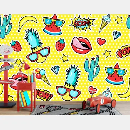Papier peint motifs pop art estivaux colorés – Wallnifity®