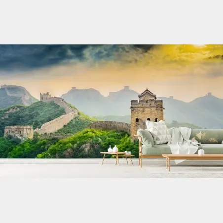Papier peint vue panoramique de la Grande Muraille de Chine au coucher du soleil – Wallnifity®