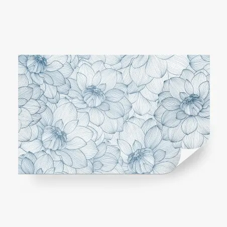 Papier peint motif floral linéaire bleu élégant – Wallnifity®
