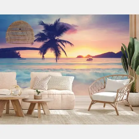 Papier peint paysage tropical au coucher de soleil – Wallnifity®
