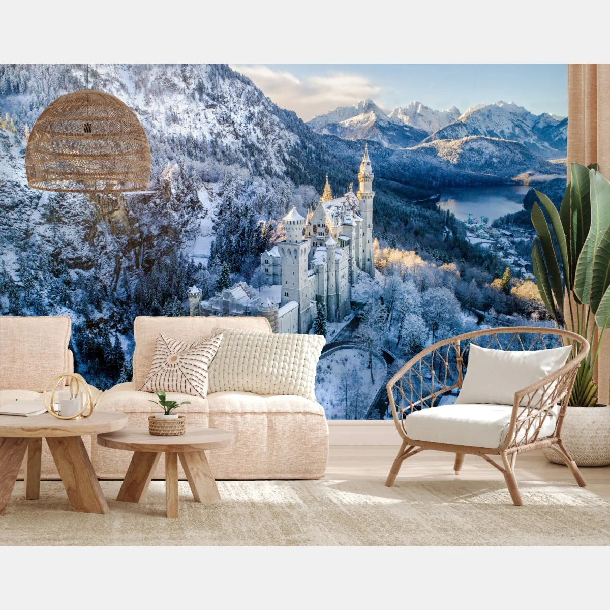 Papier peint château de Neuschwanstein sous la neige – Wallnifity® Papier peint château de Neuschwanstein sous la neige – Wallnifity®