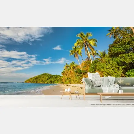 Papier peint paradis tropical au coucher de soleil doré – Wallnifity®