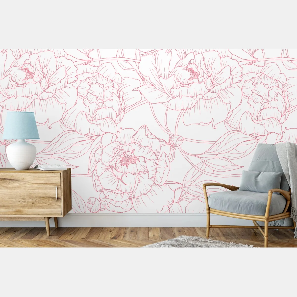 Papier peint pivoines délicates aux contours roses – Wallnifity® Papier peint pivoines délicates aux contours roses – Wallnifity®