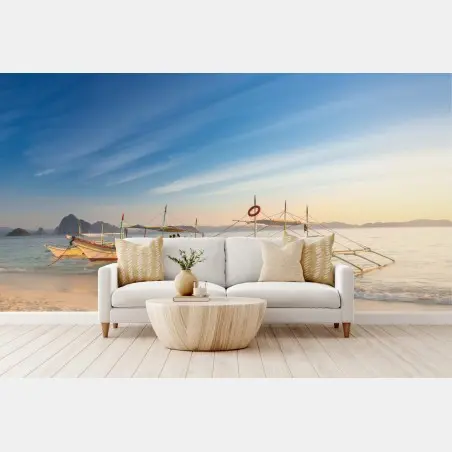 Papier peint bateaux traditionnels au coucher du soleil – Wallnifity®