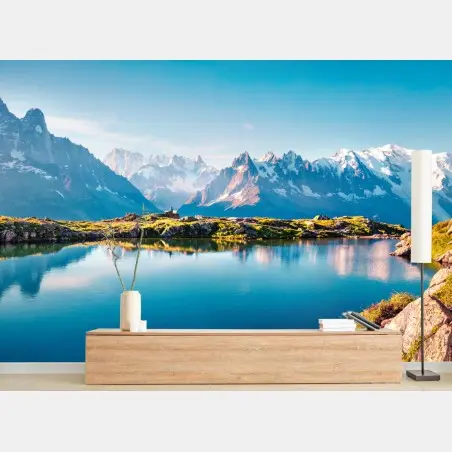 Papier peint panorama du Lac Blanc et du Mont Blanc – Wallnifity®