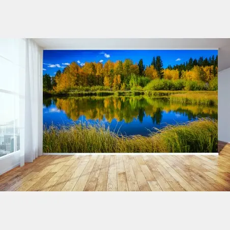 Papier peint reflet d'automne sur l'étang – Wallnifity®