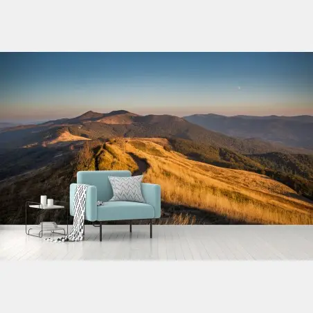 Papier peint crête montagneuse dorée au coucher du soleil – Wallnifity®