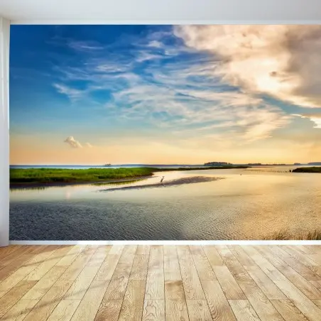 Papier peint grand héron au crépuscule sur la baie de Chesapeake – Wallnifity®