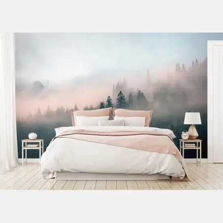 Papier peint brume matinale en forêt – Wallnifity®