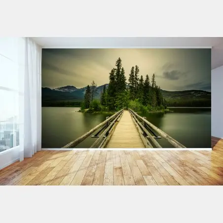 Papier peint promenade vers l'île Pyramid sur le lac Pyramid, Jasper National Park – Wallnifity®