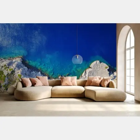 Papier peint côte rocheuse et mer turquoise vue aérienne – Wallnifity®