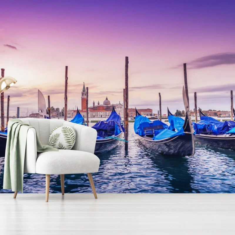 Papier peint gondoles au crépuscule à Venise – Wallnifity® Papier peint gondoles au crépuscule à Venise – Wallnifity®