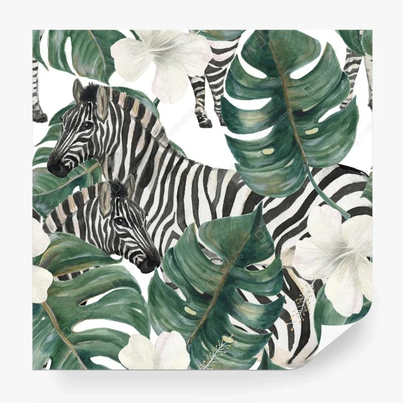 Papier peint motif zèbres et feuilles tropicales – Wallnifity® Papier peint motif zèbres et feuilles tropicales – Wallnifity®