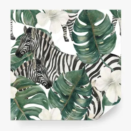 Papier peint motif zèbres et feuilles tropicales – Wallnifity®