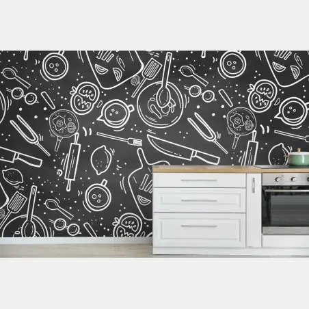 Papier peint motif culinaire sur ardoise – Wallnifity®